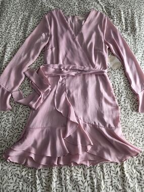 Altar'd State Dusty Pink Ruffle Wrap Mini Dress